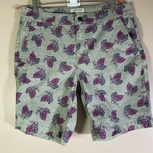 Orvis Womens Chino Shorts Green Purple Floral High Waist Stretch Pockets Size 10